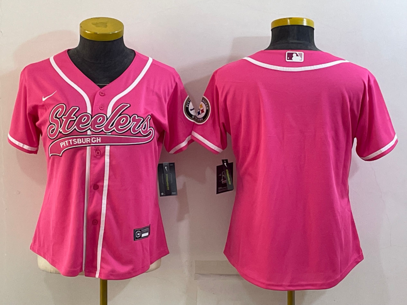 Women's Pittsburgh Steelers Blank Pink With Patch Cool Base Stitched Baseball Jersey(Run Small)